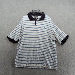 Southpole Shirt Mens‎ XXL White Blue Striped Polo Y2K Style Baggy Navy Trim